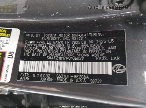 58AFZ1B17RU166022 2024 LEXUS ES 350 Gray Widok komory silnika