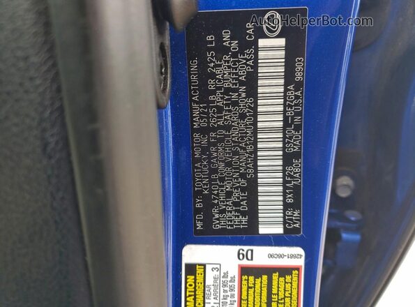 58AHZ1B12MU101726 2021 LEXUS ES Blue 