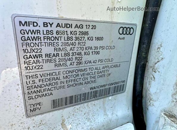 WA1CWBF1XMD021700 2021 AUDI SQ8 White Սալոնի հետևի տեսք