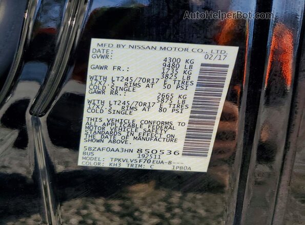 5BZAF0AA3HN850536 2017 NISSAN NV Black Widok naklejki z numerem VIN
