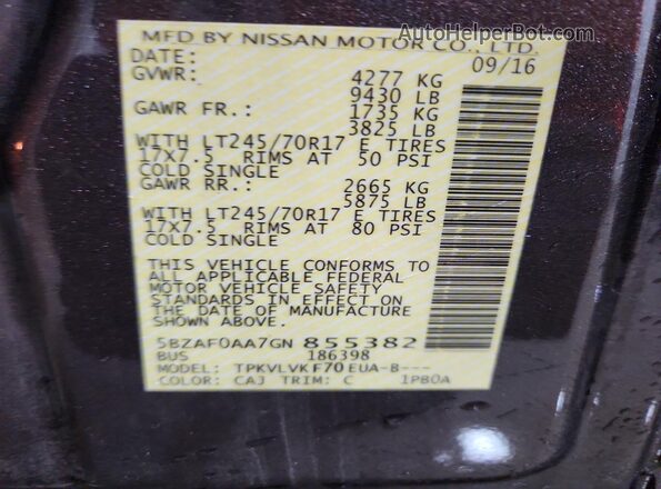 5BZAF0AA7GN855382 2016 NISSAN NV Gray VIN կոդի պիտակի տեսք