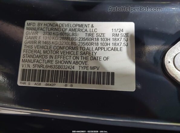 5FNRL6H63SB032424 2025 HONDA ODYSSEY Blue 