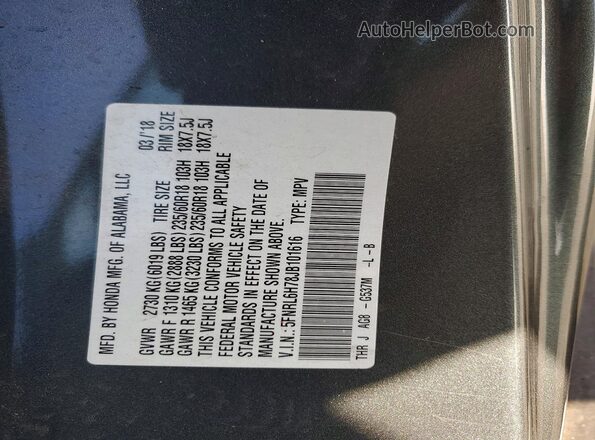 5FNRL6H78JB101616 2018 HONDA ODYSSEY Charcoal VIN sticker view