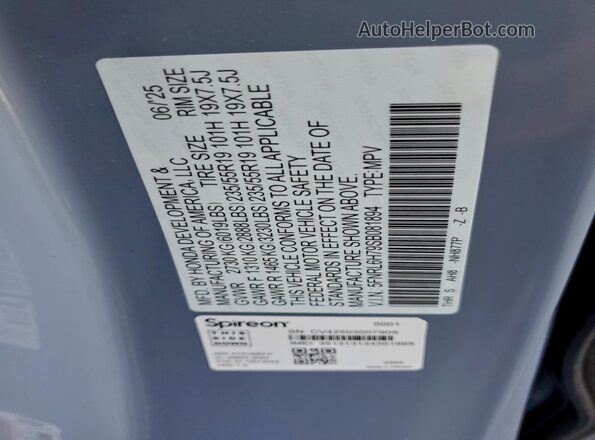 5FNRL6H79SB081894 2025 HONDA ODYSSEY Gray VIN կոդի պիտակի տեսք