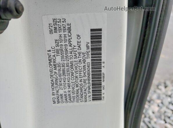 5FNRL6H89NB043403 2022 HONDA ODYSSEY White Սալոնի 360 աստիճան տեսք