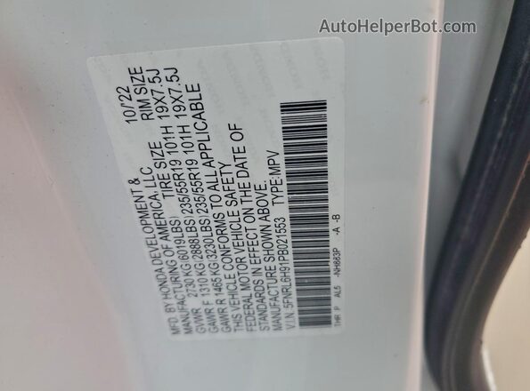 5FNRL6H91PB021553 2023 HONDA ODYSSEY White 