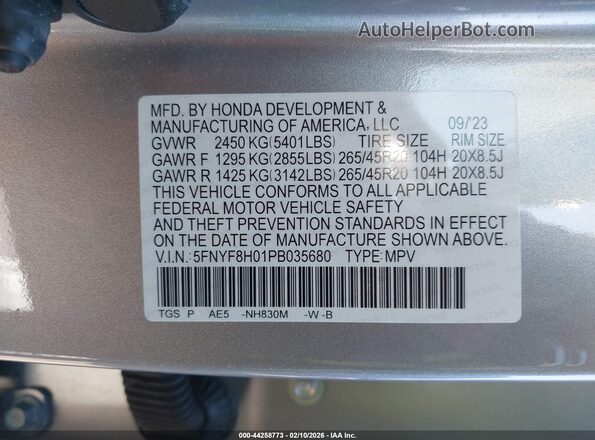 5FNYF8H01PB035680 2023 HONDA PASSPORT Silver ძრავის განყოფილების ხედი