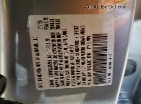 5FNYF8H23LB014597 2020 HONDA PASSPORT Silver 