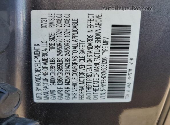 5FNYF8H2XMB031205 2021 HONDA PASSPORT Серый 