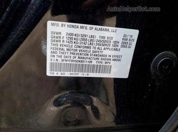 5FNYF8H53KB011109 2019 HONDA PASSPORT Black 