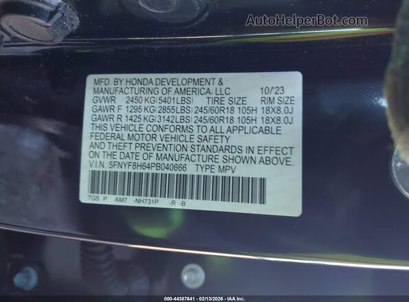 5FNYF8H64PB040666 2023 HONDA PASSPORT Черный Вид подкапотного пространства