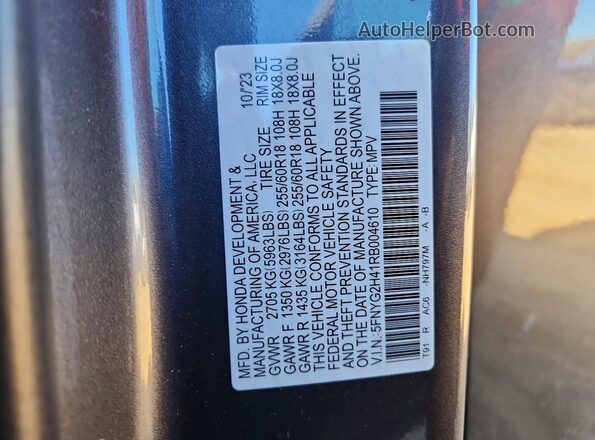 5FNYG2H41RB004610 2024 HONDA PILOT Gray Вид наклейки з VIN-кодом