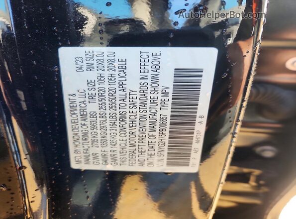 5FNYG2H75PB006657 2023 HONDA PILOT Black Vista de la etiqueta del VIN