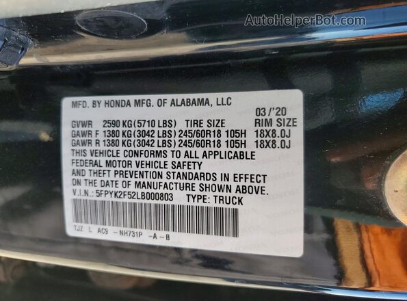 5FPYK2F52LB000803 2020 HONDA RIDGELINE Black 
