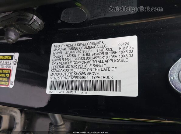 5FPYK3F12RB019542 2024 HONDA RIDGELINE Black Engine compartment view