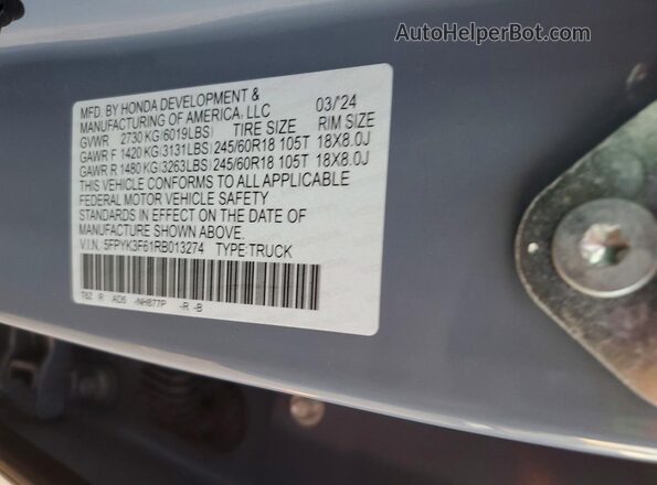 5FPYK3F61RB013274 2024 HONDA RIDGELINE Gray 