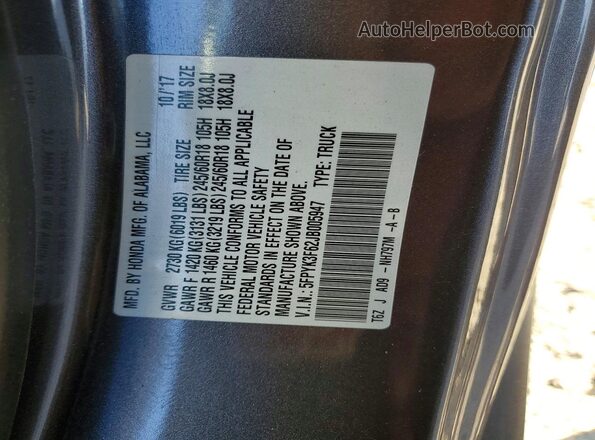 5FPYK3F62JB005947 2018 HONDA RIDGELINE Gray Widok komory silnika