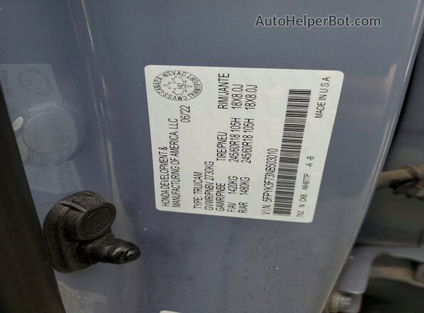 5FPYK3F73NB503010 2022 HONDA RIDGELINE Gray Widok komory silnika