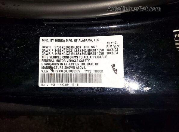 5FPYK3F88JB005355 2018 HONDA RIDGELINE Black Вид підкапотного простору