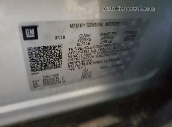 5GAERAKW8KJ125619 2019 BUICK ENCLAVE Серебряный 