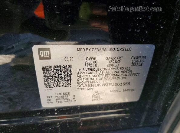 5GAERBKW3PJ261556 2023 BUICK ENCLAVE Black VIN կոդի պիտակի տեսք