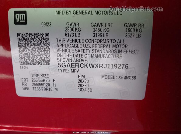 5GAERCKWXRJ119276 2024 BUICK ENCLAVE Red 