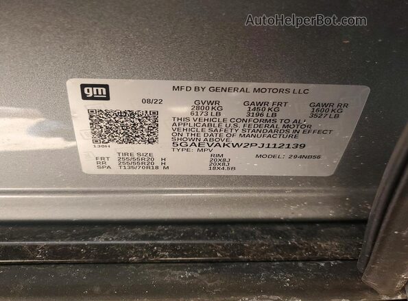 5GAEVAKW2PJ112139 2023 BUICK ENCLAVE Gray Vista de la etiqueta del VIN