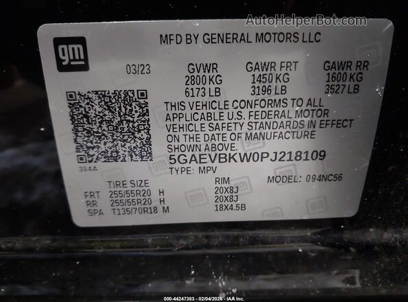 5GAEVBKW0PJ218109 2023 BUICK ENCLAVE Black Вид підкапотного простору
