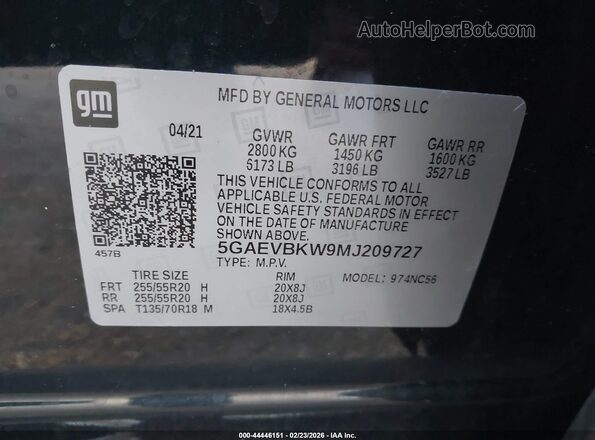 5GAEVBKW9MJ209727 2021 BUICK ENCLAVE Gray Вид підкапотного простору