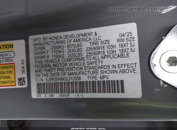 5J6RS5H84SL012558 2025 HONDA CR-V HYBRID Gray 