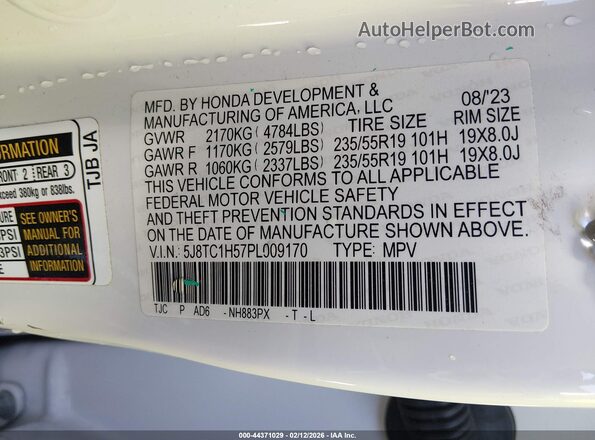 5J8TC1H57PL009170 2023 ACURA RDX White Widok komory silnika