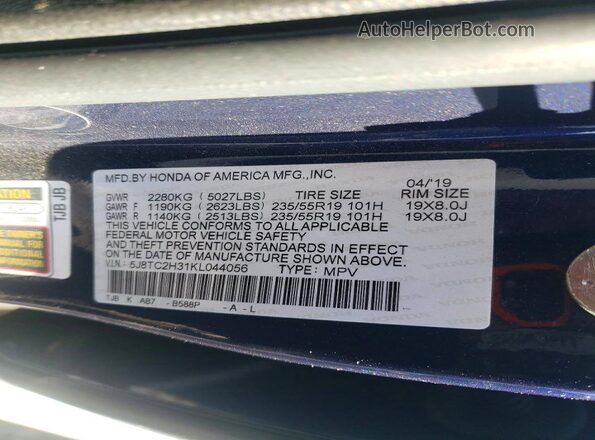 5J8TC2H31KL044056 2019 ACURA RDX Blue 