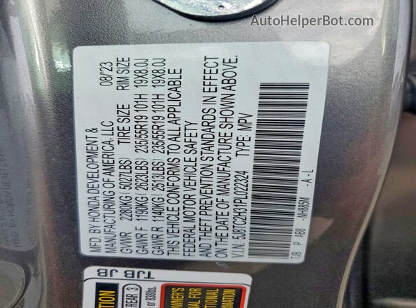 5J8TC2H31PL022324 2023 ACURA RDX Серый Вид наклейки с VIN-кодом