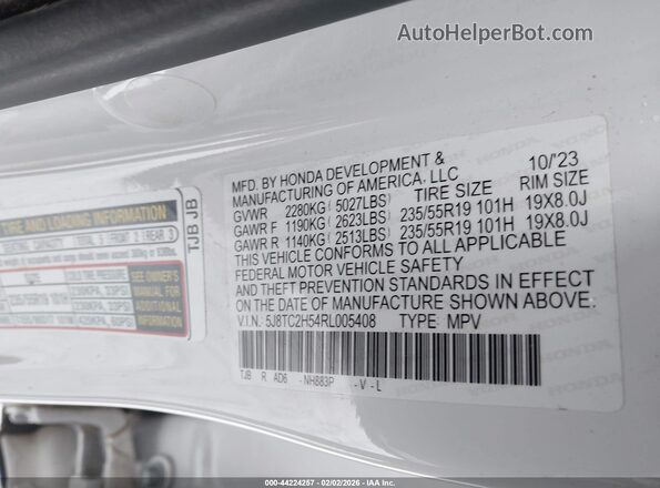 5J8TC2H54RL005408 2024 ACURA RDX White Շարժիչի բաժամունքի տեսք