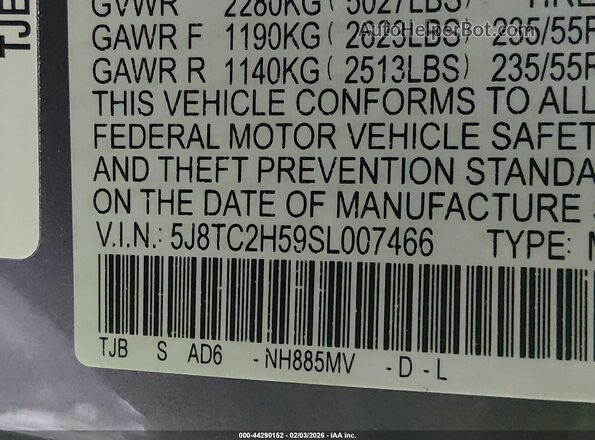 5J8TC2H59SL007466 2025 ACURA RDX Gray Շարժիչի բաժամունքի տեսք