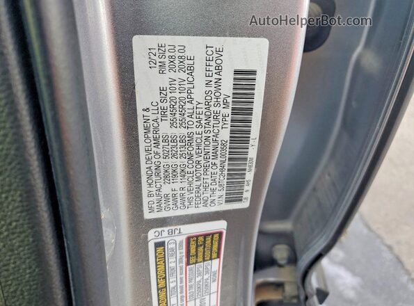 5J8TC2H84NL003582 2022 ACURA RDX Silver VIN sticker view