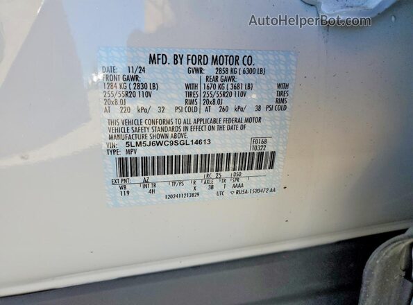 5LM5J6WC9SGL14613 2025 LINCOLN AVIATOR White Vista interior de 360 grados