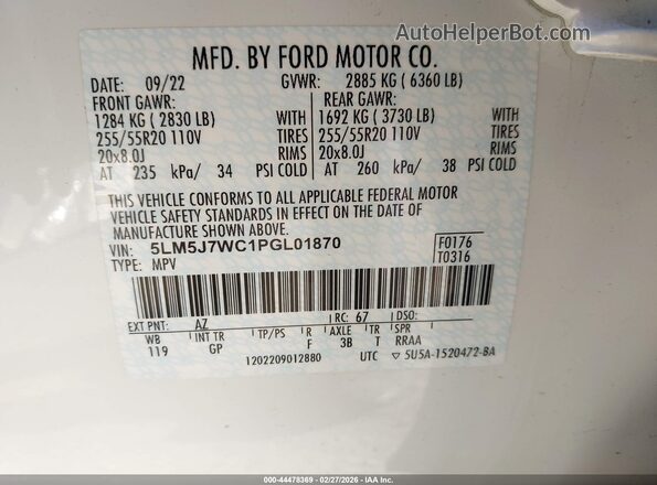 5LM5J7WC1PGL01870 2023 LINCOLN AVIATOR White 