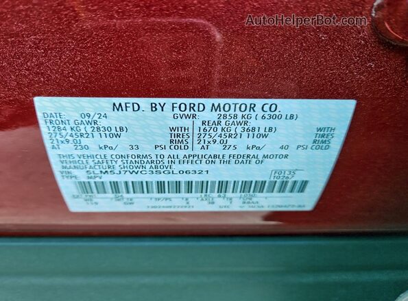 5LM5J7WC3SGL06321 2025 LINCOLN AVIATOR Red 360 interior view