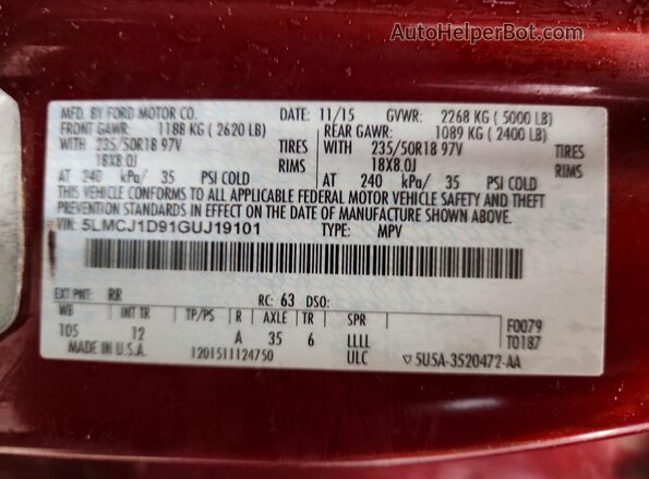 5LMCJ1D91GUJ19101 2016 LINCOLN MKC Maroon Vista del compartimento del motor