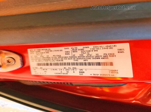 5LMCJ1D91LUL15436 2020 LINCOLN CORSAIR Red 360 interior view