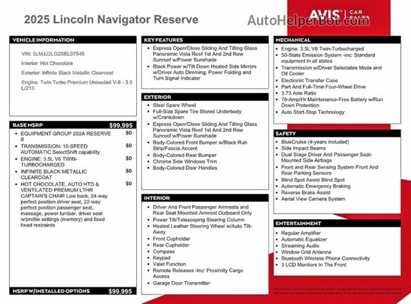 5LMJJ2LG2SEL07545 2025 LINCOLN NAVIGATOR Black Вид наклейки з VIN-кодом