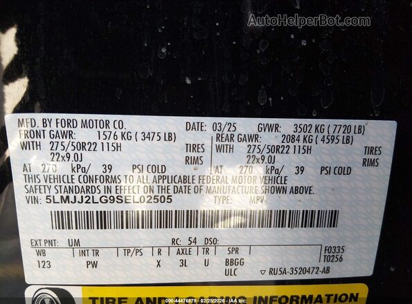 5LMJJ2LG9SEL02505 2025 LINCOLN NAVIGATOR Черный Вид подкапотного пространства