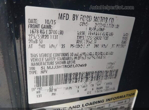 5LMJJ3HT8GEL03499 2016 LINCOLN NAVIGATOR L Black Вид підкапотного простору