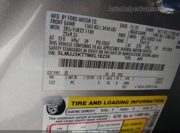 5LMJJ3KT7MEL18239 2021 LINCOLN NAVIGATOR Серебряный Вид подкапотного пространства