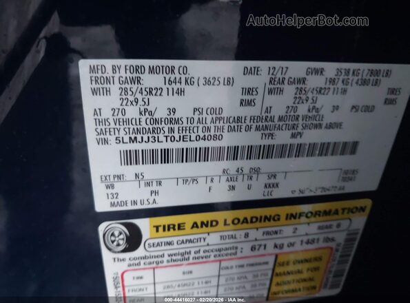 5LMJJ3LT0JEL04080 2018 LINCOLN NAVIGATOR L Синий Вид подкапотного пространства