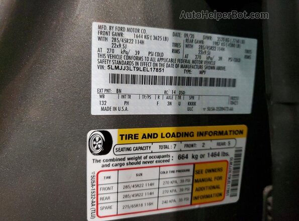 5LMJJ3LT9LEL17851 2020 LINCOLN NAVIGATOR Gray 360 interior view