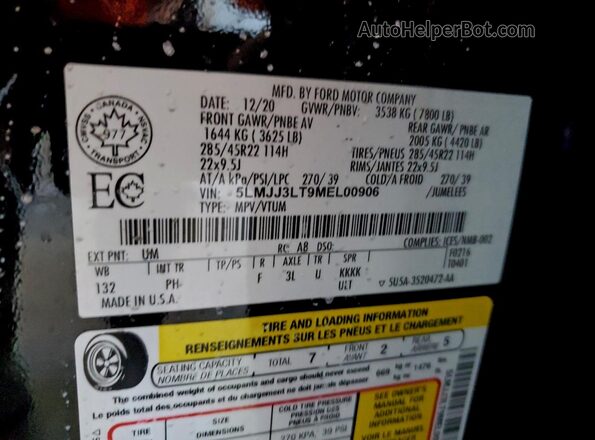 5LMJJ3LT9MEL00906 2021 LINCOLN NAVIGATOR Black Widok wnętrza 360 stopni