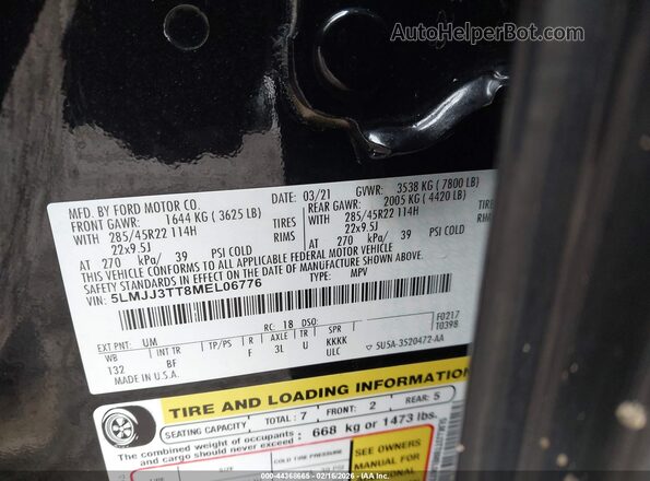 5LMJJ3TT8MEL06776 2021 LINCOLN NAVIGATOR Black Engine compartment view