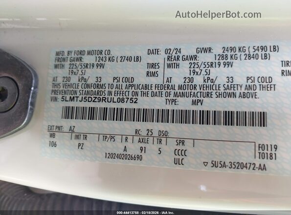 5LMTJ5DZ9RUL08752 2024 LINCOLN CORSAIR White Widok komory silnika